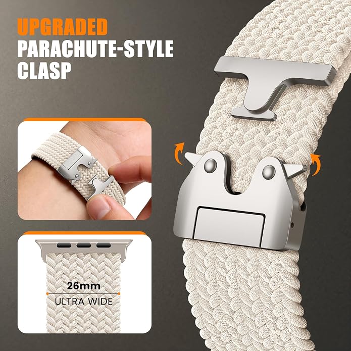 Elastic Sport Band for Apple Watch Ultra 3/2/1 Bands 49mm 46mm 45mm 44mm 42mm 41mm 40mm 38mm Men Women, Adjustable Parachute Buckle Nylon Fabric Wristband for iWatch Series 11 10 SE 9 8 7 6 5 4 3