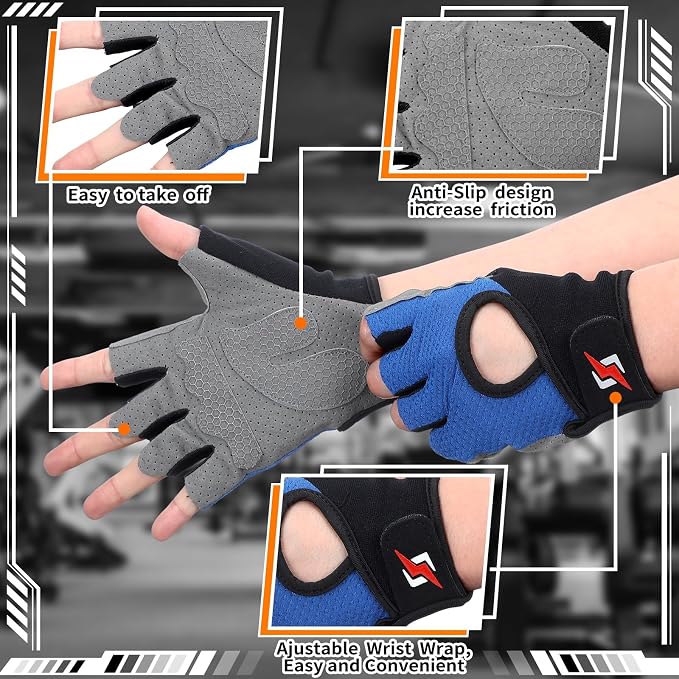 Fourluoo 3 Pairs Weight Lifting Gloves for Men Women, Gym Workout Gloves with Full Palm Protection, Breathable Anti-Slip Fitness Glove for Training, Cycling, Pull-ups, Medium