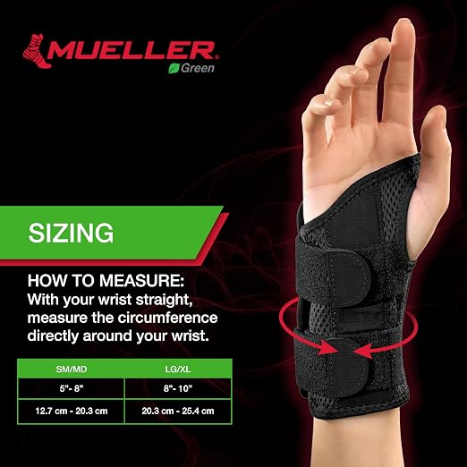 MUELLER Sports Medicine Green Fitted Wrist Brace for Men and Women,Wrist Pain Relief Support,Ideal for Carpal Tunnel,Tendonitis,Arthritis,Right Hand,Black,Large/X-Large,(Pack of 2)