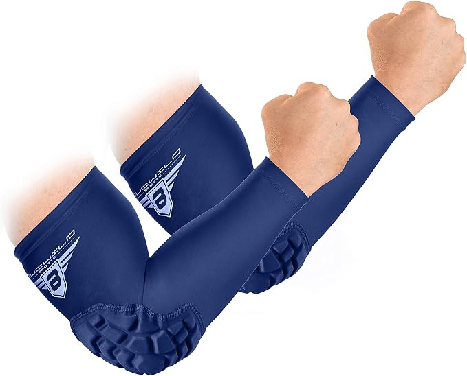Bucwild Sports Padded Compression Elbow Arm Sleeves for Basketball, Football & Volleyball | Youth & Adult Size Pads