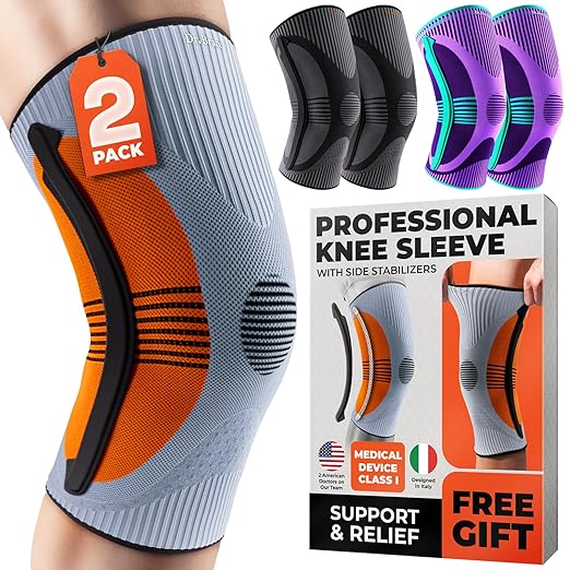 DR. BRACE ELITE Knee Brace with Side Stabilizer (2 Pack) Knee Brace | for Women & Men, Workout, Sports, Daily Knee Compression Sleeve for Maximum Knee Pain Support & Fast Recovery