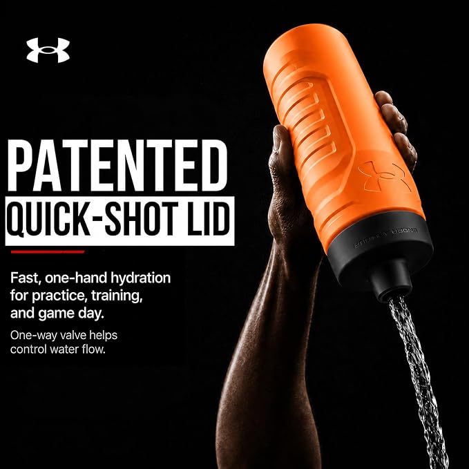 Under Armour Squeeze Water Bottles, 32 oz Water Bottles, Sideline Sports Water Bottle with Quick-Shot Lid, Quick & Easy Hydration, Gym Water Bottles, Squeeze Bottle, 1 32oz Bottle
