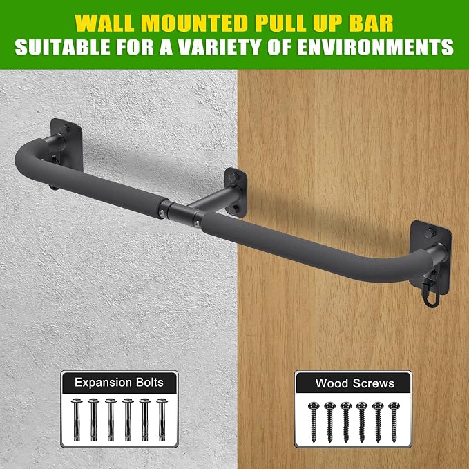 SELEWARE 32"/36" Wall Mount Pull Up Bar Joist Mount Chin Up Bar for Doorway | Heavy Duty Steel Construction Support 450 lb, w/Resistance Band Hooks, Fits 32"/36" Wall Studs for Home Gym Strength Training