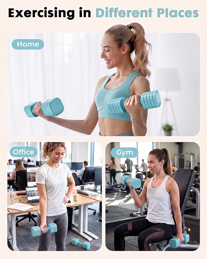 Equipro Hand Weights for Women at Home 6 LBS Adjustable Dumbbell Set of 2, Fast Adjust Dumbbells with TPU Soft Rubber Handle for Home Gym Exercise Training