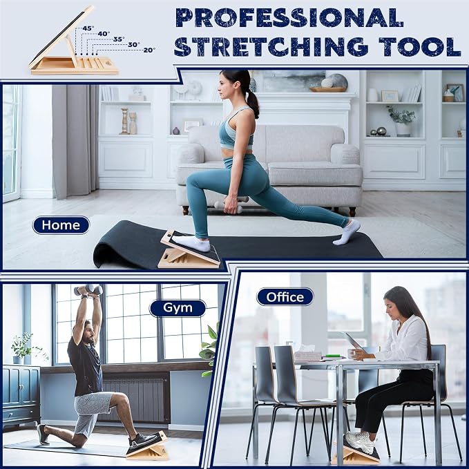 Portable Wooden Slant Board for Calf Stretching Squats Calf Stretcher Pilates Physical Therapy Equipment Adjustable Incline Board for Knees Ankle Heel Feet Leg