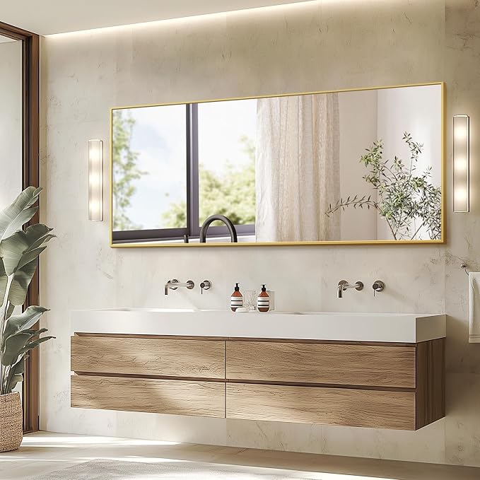 TRAHOME Full Length Standing Mirror, 70"x24" Gold Full Body Mirror with Aluminum Alloy Frame, Free Standing or Wall Mount for Bedroom, Living Room, Dressing Room