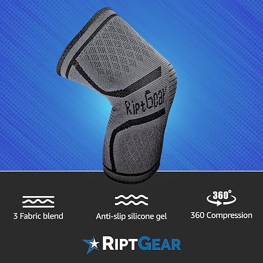 RiptGear Knee Compression Sleeve - Braces for Knee Pain - Compression for Arthritis, Meniscus Tear, Running, Walking - Support for Women and Men - Sleeves Weightlifting (X-Large, Gray (1 Pack))