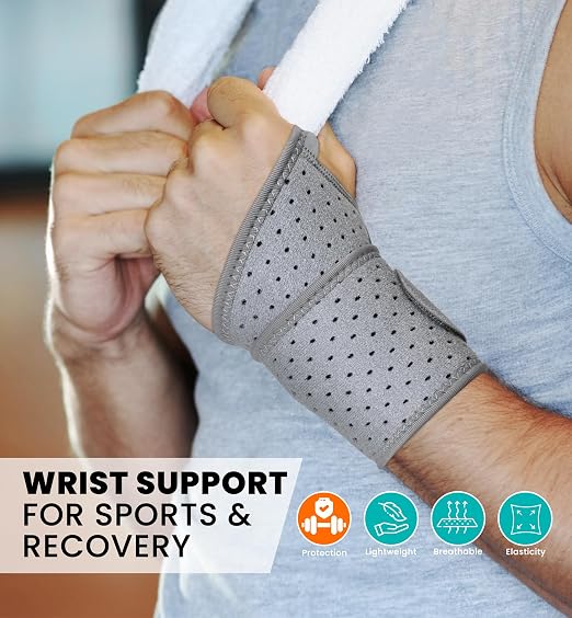 HiRui Wrist Wraps 2-Pack, Adjustable Breathable Wrist Support Brace for Men & Women – Pain Relief for Carpal Tunnel Syndrome, Tendonitis, Arthritis, Sports, Workouts – Fits Left & Right Hand (Gray)