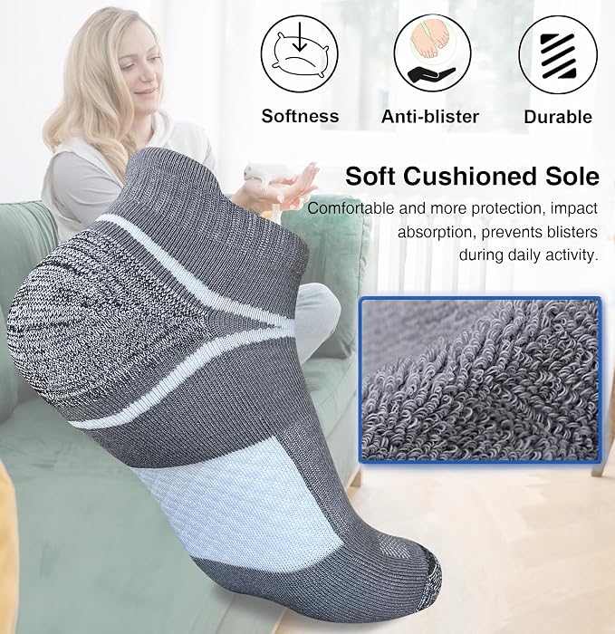 suaskk Men's Ankle Athletic Cushioned Anti-Blister Running Socks 5 Pairs | Comfort and Breathable, Moisture Wicking,