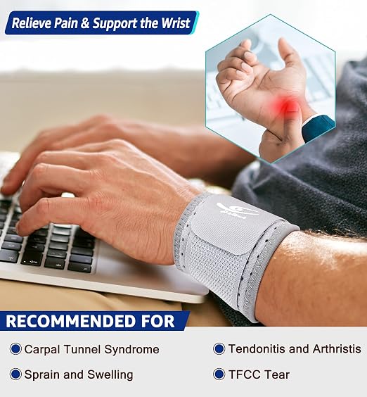 Wrist Brace (2 PCS) - Adjustable Compression for Carpal Tunnel Arthritis Tendonitis Sprain Pain Relief | Wrist Support Wrist Wraps for Both Hands, Ideal for Sports & Gym Workouts (Gray)
