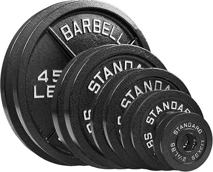 Steel Olympic Plates 175LB Set - 2 inch Olympic Hammertone Coated 2x 2.5lb, 5lb, 10lb, 25lb, & 45lb for Weight Lifting Training