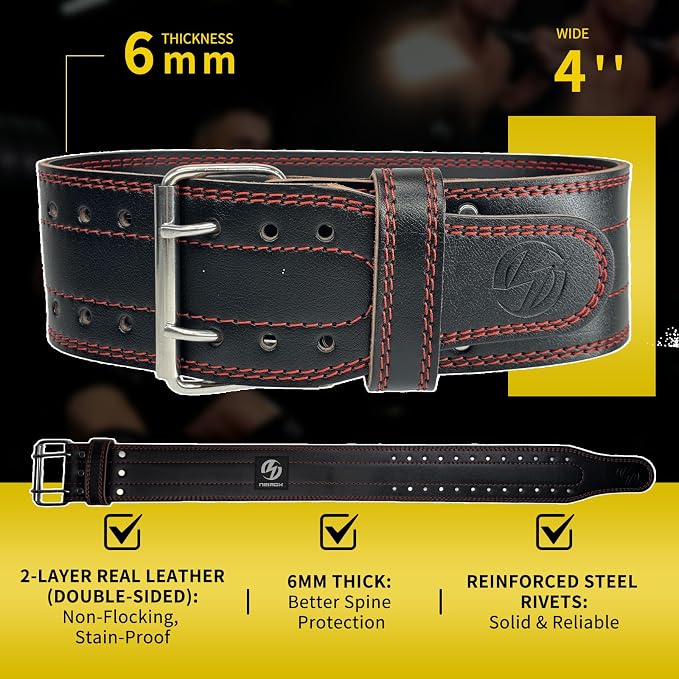 Genuine Leather Weightlifting Belt (6mm Thick) – Unisex Exercise Belt for Strength Training, Weight Lifting, Squats, with Waist Support | Adjustable Design, Suitable for Various Workouts