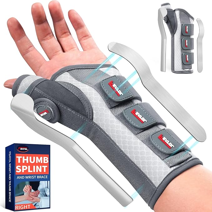 FEATOL Carpal Tunnel Wrist Brace Night Support, Thumb Spica Splint Left Hand for De Quervains Tenosynovitis, Tendonitis, Thumb Brace for Women Men, White Pink, Medium/Large
