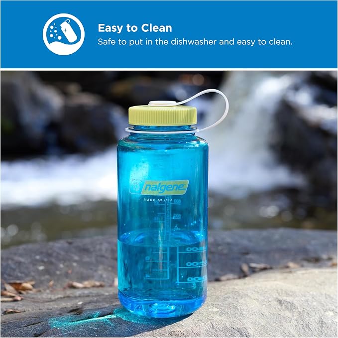 Nalgene 32 oz Wide Mouth Water Bottle, Thrill & Motion, Blue Atoll w/Endive