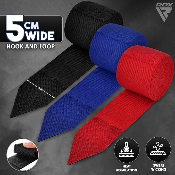 RDX Boxing Hand Wraps 4.5M / 180 Inches – Mexican Style Semi-Elastic MMA Inner Gloves - Wrist Support for Muay Thai, Kickboxing, BJJ, Karate - Thumb Loop & Hook and Loop Closure - Cotton & Nylon Blend