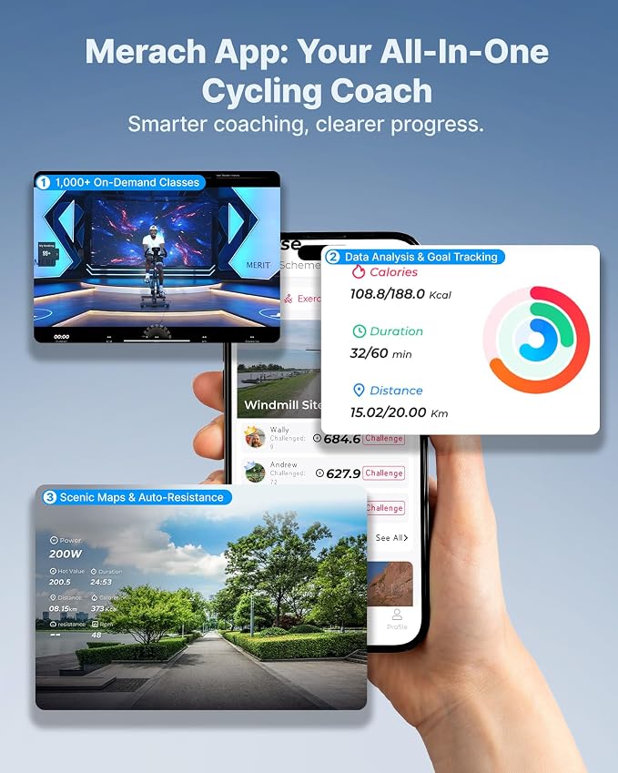MERACH S36 Exercise Bike, Magnetic Resistance, 330lbs Capacity | Stationary Bike for Home, Quiet Drive, Fitness App with Courses, Adjustable Seat, Indoor Cycling Bike