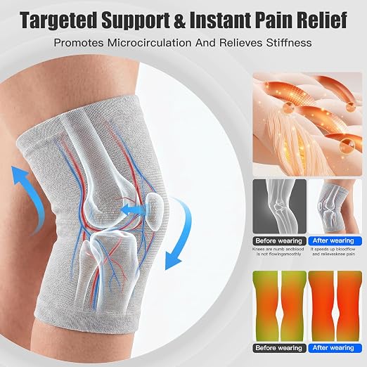One Compression Bamboo Knee Sleeves For Women & Men Knee Pain, Elastic Compression Leg Sleeves for Arthritis, Original 2-Pack...(Gray, Large(72-92KG))