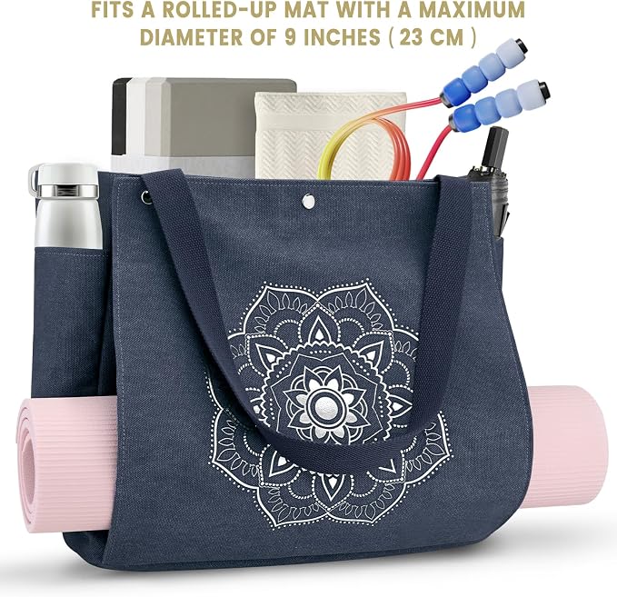 Gonex Yoga Mat Bag For Women Canvas Tote Pilates Gym Bag With Mat Carrier | Front-Opening Quick Access Mat Straps, Durable Cotton Canvas, Machine Washable, Bottle Holder Multi Pockets, Yoga Gym Travel