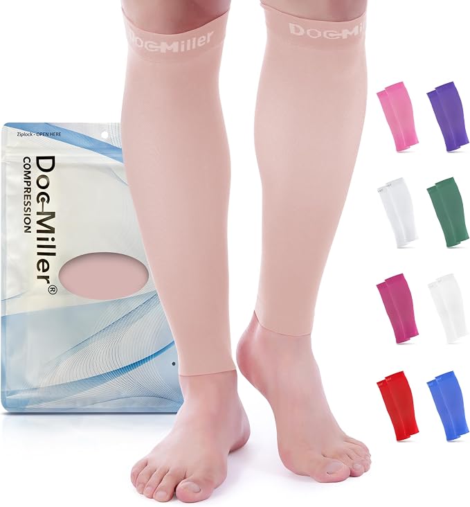 Doc Miller Compression Calf Sleeve for Men & Women, Premium Medical Grade, 15-20mmHg Graduated Support for Running, Calf Tear, Shin Splints, Knee High, Calf Sleeves, 1 Pair