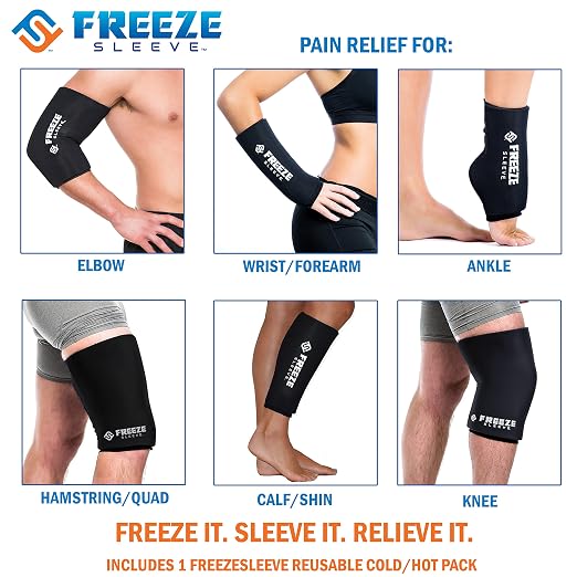 FreezeSleeve Ice & Heat Therapy Compression Sleeve- Reusable, Flexible Gel Hot/Cold Pack, 360 Coverage for Knee, Elbow, Ankle, Wrist- Black, XX-Large