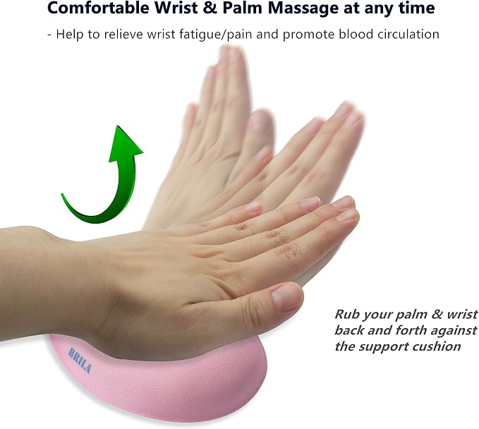 BRILA Ergonomic Memory Foam Mouse Wrist Rest Support Pad Cushion for Computer, Laptop, Office Work, PC Gaming - Massage Holes Design - Wrist Pain Relief (Pink Mouse Wrist Rest)