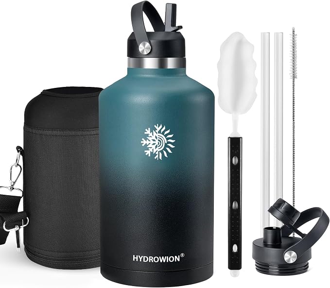 128oz Insulated Water Bottle, Triple Wall Vacuum Stainless Steel Bottle, 48H Cold & 24H Hot, Leak-Proof BPA-F Jug with Straw & Spout Lids for Sports & Outdoor