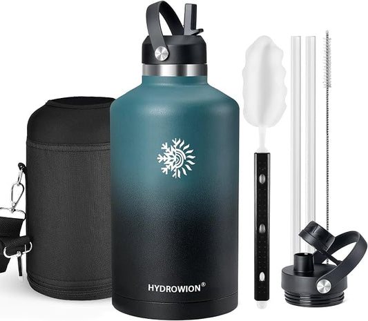 128oz Insulated Water Bottle, Triple Wall Vacuum Stainless Steel Bottle, 48H Cold & 24H Hot, Leak-Proof BPA-F Jug with Straw & Spout Lids for Sports & Outdoor