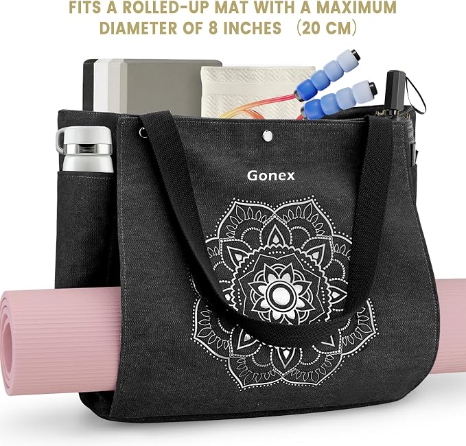 Gonex Yoga Mat Bag For Women Canvas Tote Pilates Gym Bag With Mat Carrier | Front-Opening Quick Access Mat Straps, Durable Cotton Canvas, Machine Washable, Bottle Holder Multi Pockets, Yoga Gym Travel