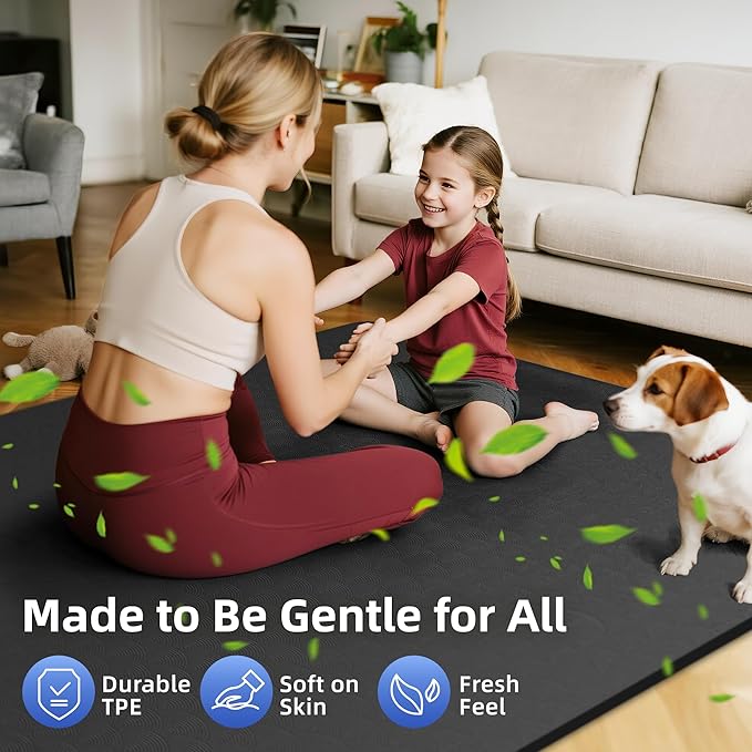Extra Large Yoga Mat – 72"x48" or 78"x57", 1/4"–1/2" Thick Mat for Women & Men, TPE Non-Slip Pilates Mat for Home Gym, Yoga, Stretching, Meditation