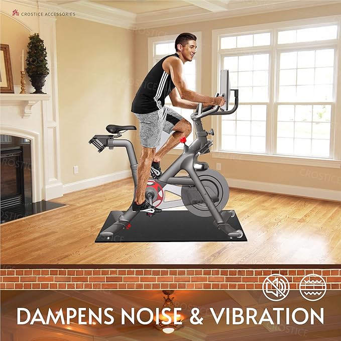 Bike Mat Compatible with Peloton Bike, 6mm Floor Protector | 6mm bike mat compatible with Peloton bike, providing non-slip waterproof protection for hardwood or carpet