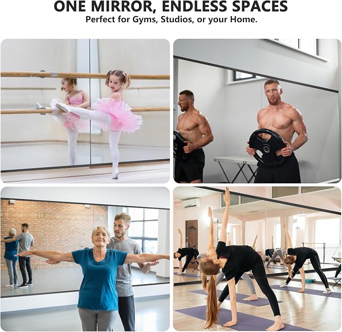 Home Gym Mirror for Wall, 48x28x2PCS Frameless Full Length Mirror, Black | HD Shatterproof Glass, Easy Wall Mount, Large Body Mirrors for Home Gym, Workout, Bedroom, Garage