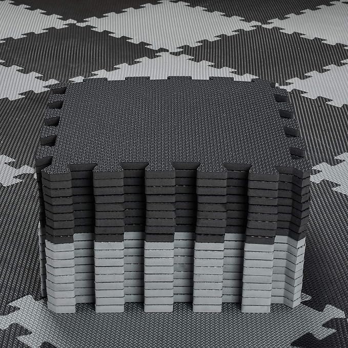 qqpp EVA Rubber 18 Tiles Interlocking Puzzle Foam Floor Mats - Baby Play Mat for Playing | Exercise Mat for Home Workout. Black, Gray. QC-DLb18N