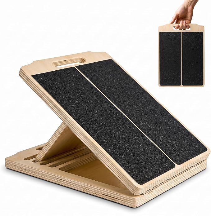 Portable Wooden Slant Board for Calf Stretching Squats Calf Stretcher Pilates Physical Therapy Equipment Adjustable Incline Board for Knees Ankle Heel Feet Leg