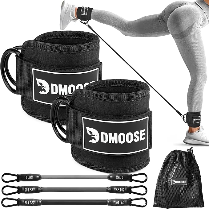 DMoose Ankle Strap for Cable Machine - One Size Fit with Premium Padding, Workout Kickback Ankle Cuffs, Ankle Bands for Working Out, Booty Workouts, Leg Extension, Hip Abductors & Lower Body Exercises