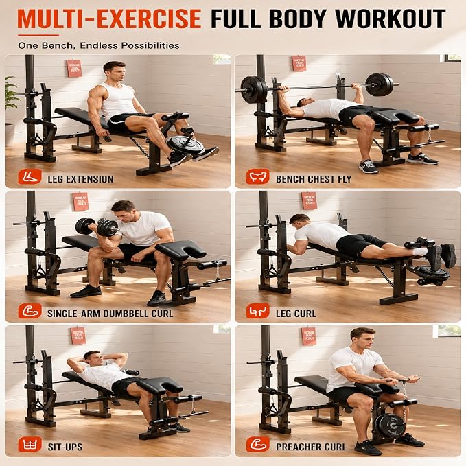 Adjustable Weight Bench, Foldable Flat Incline Decline Workout Bench & All-in-One Home Gym Training Station, Multi-Style & Weight Capacity Optional for Full Body Strength Training