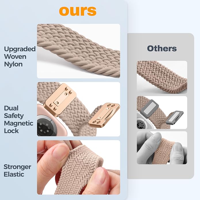 Laffav Braided Stretchy Band Compatible with Apple Watch Bands 42mm 40mm 41mm 38mm 44mm 45mm 46mm 49mm for Women Men, Magnetic Nylon Solo Loop Sport Strap for iWatch Series 11 10 9 8 7 6 5 4 SE Ultra