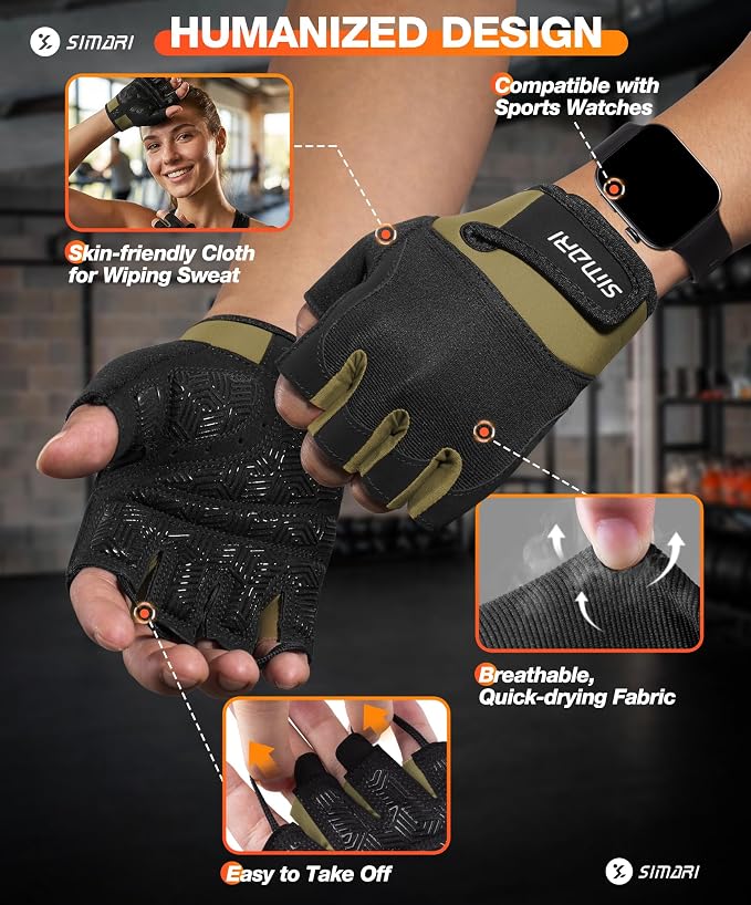 SIMARI Breathable Workout Gloves with Cushion Pad/Grip/Reduce Calluses, Weight Lifting Gloves for Gym Exercise, Cycling, Weightlifting Training, Fitness, Pilates, Kayaking, Gift for Men & Women