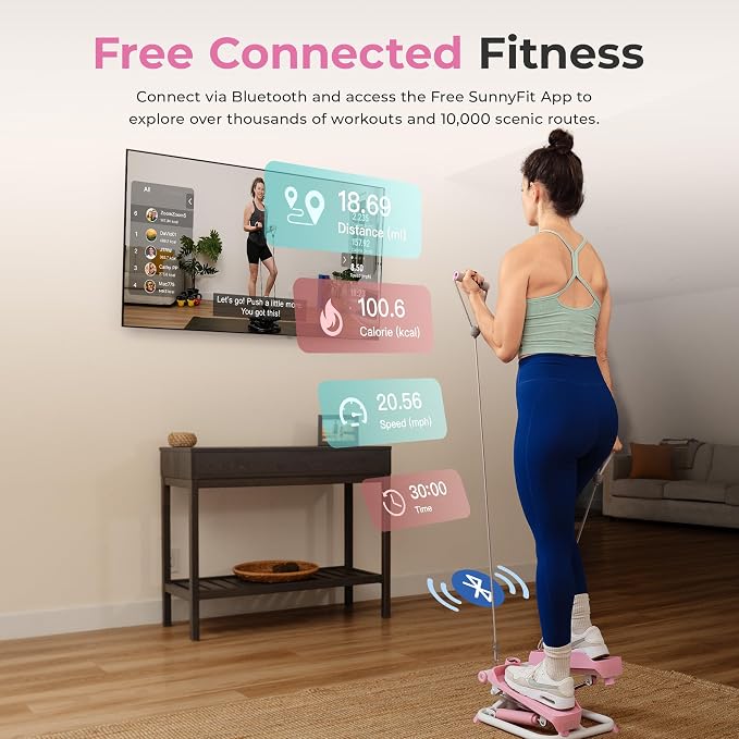 Sunny Health & Fitness Mini Stair Stepper w/Resistance Bands for Home Gym | Full Body Cardio, Adjustable Step Height, Hydraulic Resistance, LCD Meter, No Assembly, 300 lb Capacity, SunnyFit App