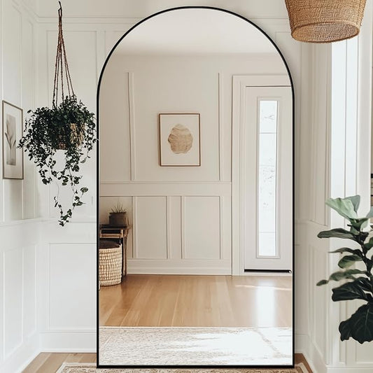 Antok Full Length Mirror, 44"x82" Floor Mirror with Stand, Hanging Mounted Mirrors for Bedroom, Living Room, Cloakroom, Dining Rooms, Black, Arched