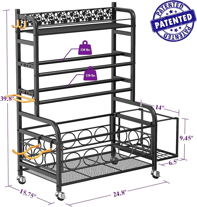 VOPEAK 3-Tier Dumbbell Rack with Wheels, Weight Rack for Home Gym Storage | Stores dumbbells, kettlebells & yoga mats. Lockable wheels for mobility. Sturdy steel frame, easy 15-min assembly