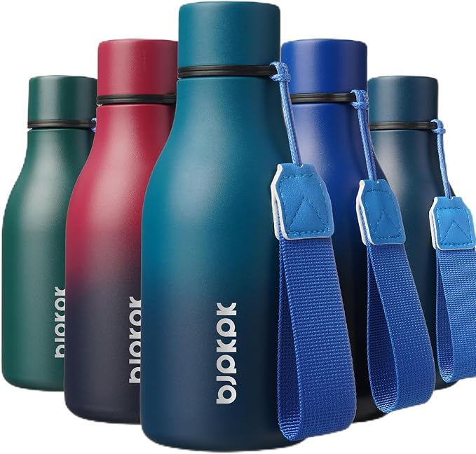 BJPKPK 12oz Insulated Water Bottle, Stainless Steel Bottle with Carry Strap | Keep Cold & Hot Vacuum Insulation, Leak-Proof BPA-Free Design, Slim Bottle Fits Most Cup Holders for Gym, Office & Travel