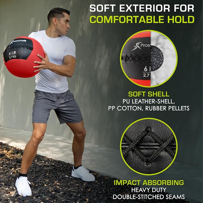 ProSource Soft Medicine Balls for CrossFit Wall Ball and Full Body Dynamic Exercises, Color-Coded Weights: 6, 8, 10, 14, 20, 25 lb.