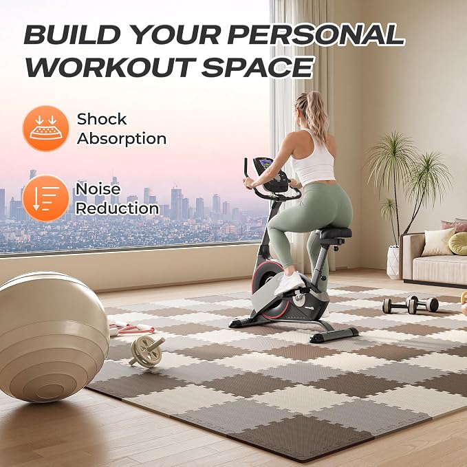 SUPERJARE Gym Floor Mats, EVA Foam Puzzle Exercise Mats, Interlocking Floor Mats, Cushioned Foam Floor Tiles, Gym Flooring Workout Mat for Home Gym, Playroom, Garage, 12.6"x12.6"x0.4"