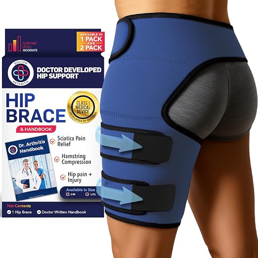 Dr. Arthritis Hip Brace, Adjustable Sciatic Nerve Brace & Stabilizer for Pulled Muscles & Injury Recovery, Hamstring Compression Sleeve Support, Sciatica Pain Relief Devices for Men & Women (L/XL, Navy)