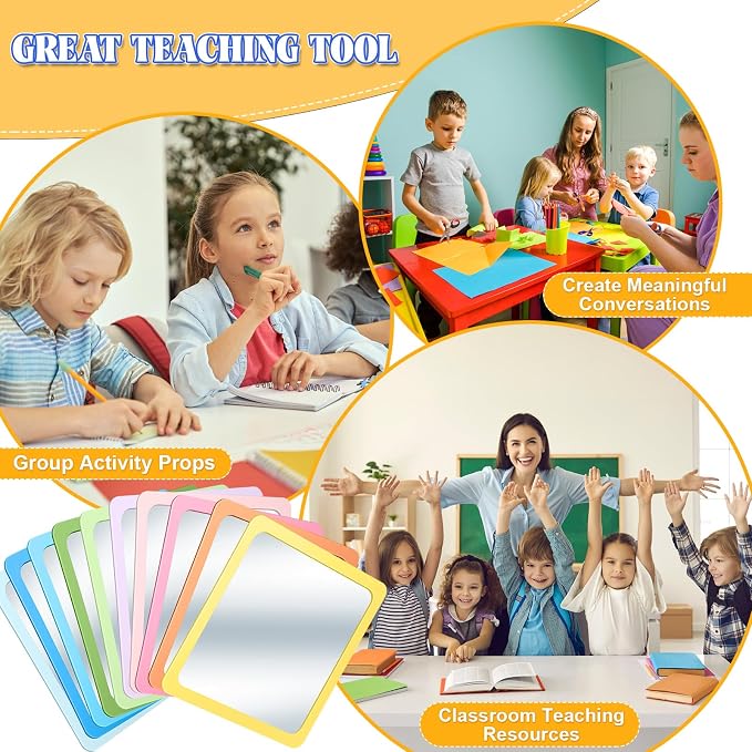 10 Pcs Small Mirrors for Craft 6 x 6 Mirror for Kid,Macaron Colors | Shatterproof Mirrors in Bulk for Kids for Baby School Classroom Craft Chick Bird Brooders Grow out Pens