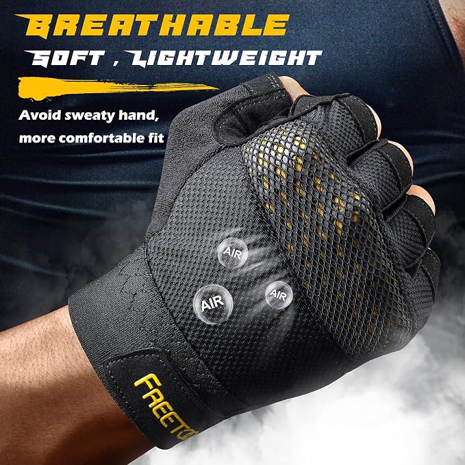 FREETOO Workout Gloves for Men, Weight Lifting Gloves with Full Palm Protection, Ultra Ventilated, Cushion Pads and Silicone Grip
