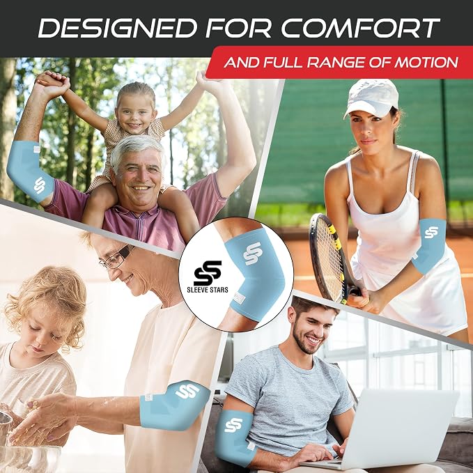 Sleeve Stars Elbow Sleeve for Pain Relief & Protection - Elbow Compression Sleeve for Women & Men - Supportive Elbow Brace for Tendonitis, Recovery & Ideal for Sports, Work