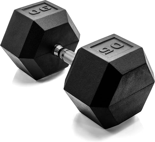 CAP Rubber Coated Dumbbell Weights, Free Weights for Home Gym Strength Training, Anti-Roll Hex Dumbbells with Black, Chrome & Comfort Grip Handles, Singles
