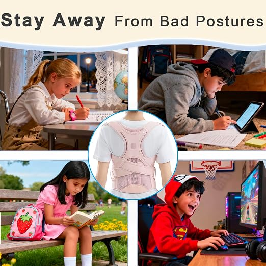 Kids Back Brace Posture Corrector for Boys Girls Teen Youth, Adjustable Upper Back Straightener Lumbar Support Belt for Children Teenager Hunchback Scoliosis Pain Relief Spine Corrector (Pink, Medium)