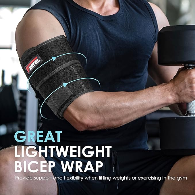 FEATOL Bicep Tendonitis Brace Compression Sleeve Support, Upper Arm Brace Tricep Bicep Support Bands for Men and Women, Arm Wrap Pain Relief for Muscle Strains and Inflammation(Black, X-Large)